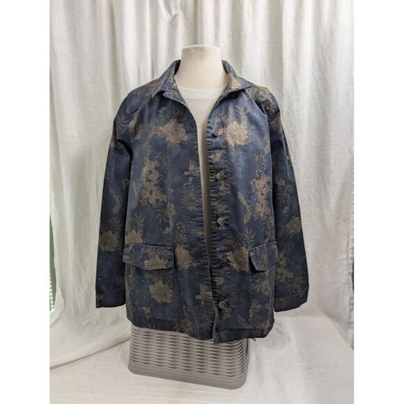 Caffe Marrahesh women's large Navy and floral light button up jacket casual F8 - Picture 7 of 13